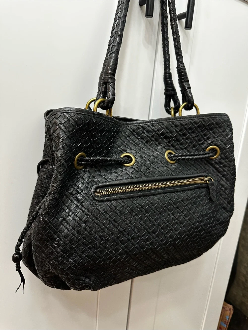 The Sak Woven Leather Hobo with side ties